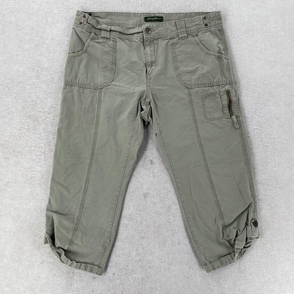 Eddie Bauer Cargo Capri Pants Womens 14 Gray‎ Pockets Roll Leg Utility